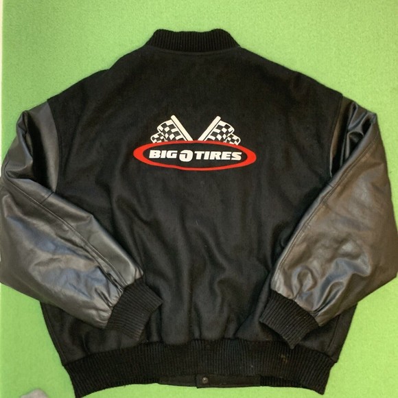 Vintage Big O Tires Black Employee Leather Bomber Jacket Burk's Bay Men's XXL - Picture 1 of 11